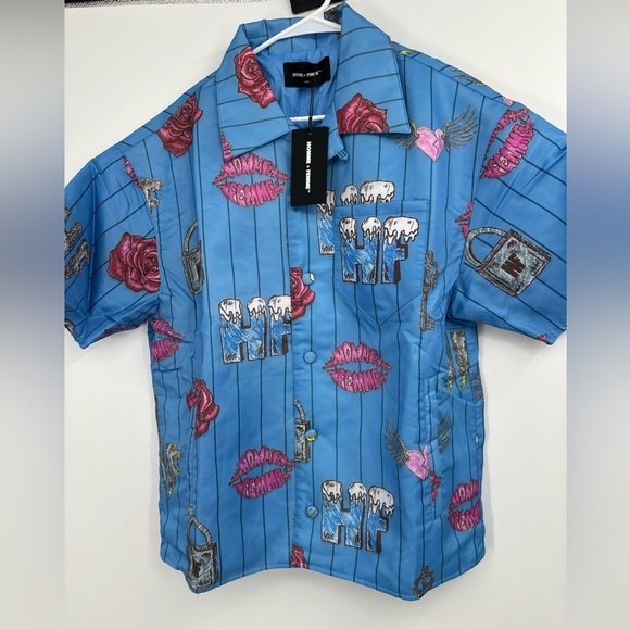 HOMME FEMME DOODLE PUFFER SHIRT IN BLUE $200 Size Large Men’s Sold Out - Picture 1 of 5